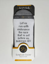Load image into Gallery viewer, Hebrews 12:1 – “Run with Endurance” Scripture Sock
