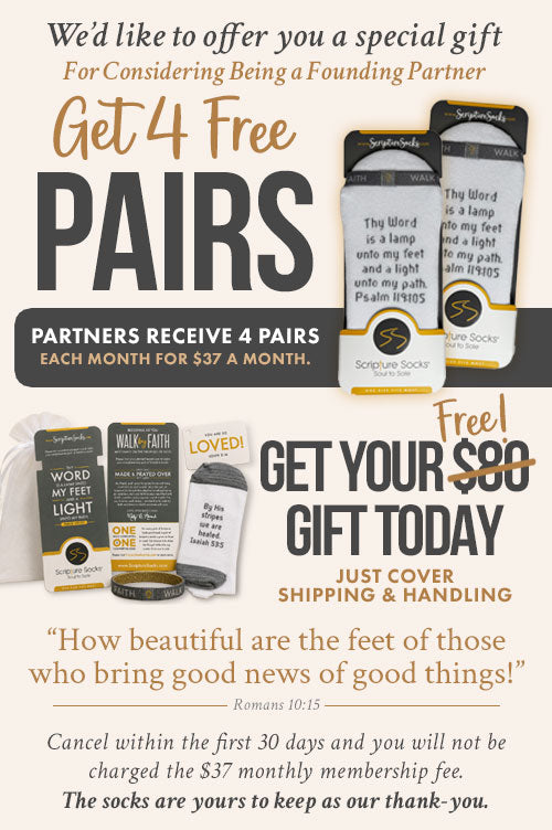 Monthly Hope Partner Scripture Socks Subscription – 4 Pairs of Christian Bible Verse Socks Per Month